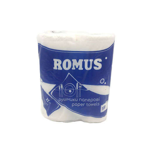 Рушники паперові Romus двошарові 2 рулони 100 відривів Білі